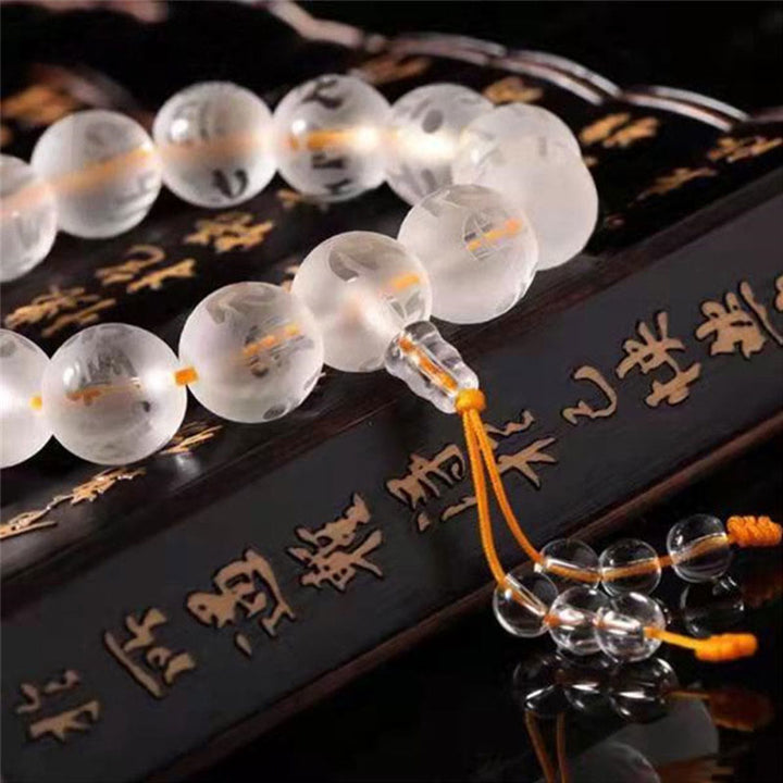 Buddha Stonesチベット ホワイトクリスタル ブラックオニキスオーム・マニ・パドメ・フム瞑想ブレスレット