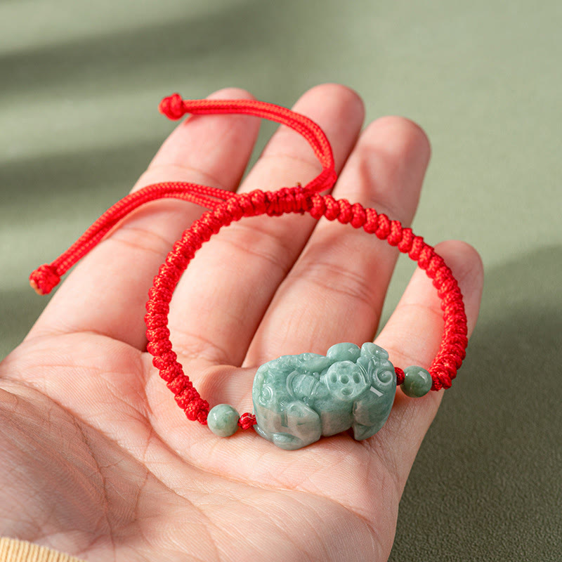 Buddha Stones手作り天然翡翠貔貅守護金剛結び編み紐ブレスレット