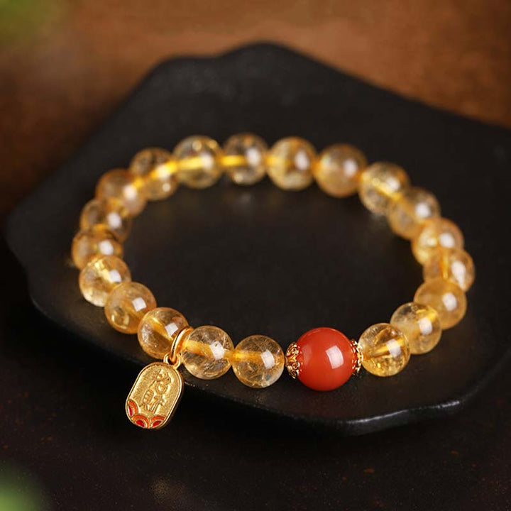 Buddha Stonesシトリン レッドアゲート 幸運のチャームブレスレット