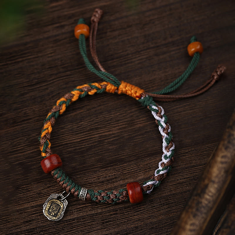 Buddha Stonesハンドメイド チベットシルバー 925 スターリングシルバー ザキラム 富の女神 ラクダの骨 守護 編み込みブレスレット