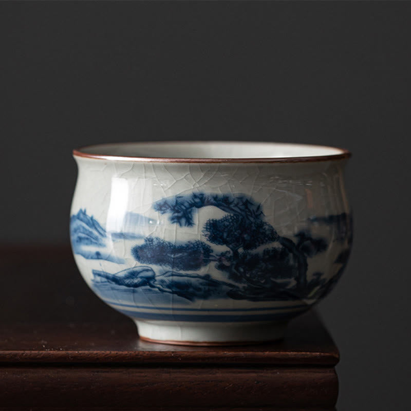 Buddha Stones、山水、蓮、蘭、亭、集いの陶器のティーカップ、カンフーティーカップ