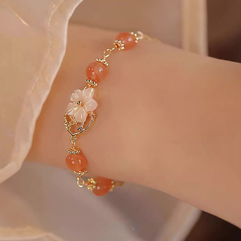 Buddha Stones赤瑪瑙 シャコガイ 石花 自信のブレスレット