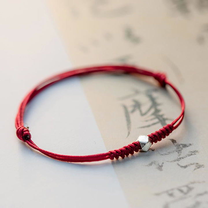 Buddha Stones925スターリングシルバー 幸運のビーズ 守護 レッドストリング 編み込みブレスレット