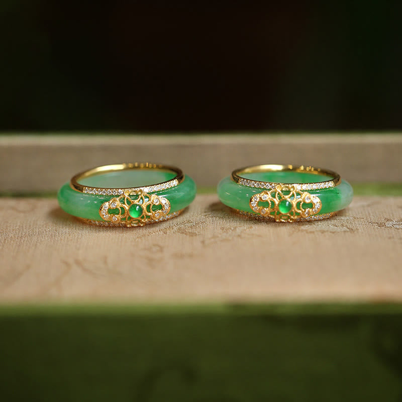 Buddha Stones 18Kゴールドメッキ × 天然グリーンカルセドニー 丈夫で美しいリング
