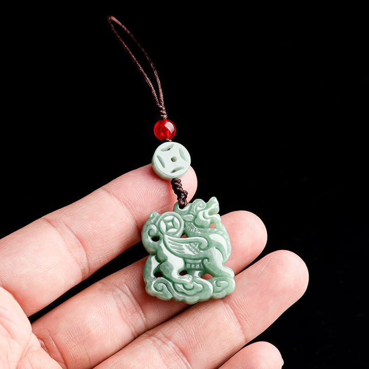Buddha Stones天然翡翠 麒麟 繁栄の電話掛け飾り