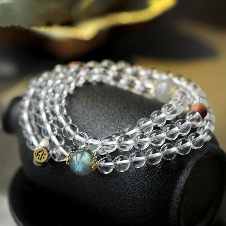 Buddha Stones925スターリングシルバー十二支誕生仏ホワイトクリスタル 瞑想 トリプルラップブレスレット
