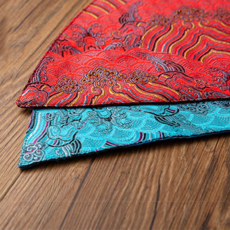 Buddha Stonesヴィンテージ海波竹梅刺繍カップマットパッドティーカップコースターカンフーティーマット