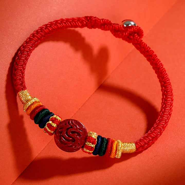 Buddha Stones龍年 925 スターリングシルバー 中国十二支 辰砂 縁起の良い組み合わせ 祝福ブレスレット