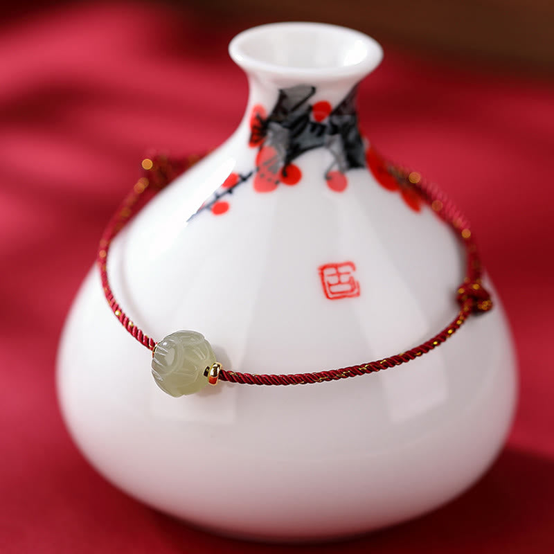 Buddha Stones925 スターリングシルバー ゴールドメッキ 和田翡翠 蓮華 幸運赤紐ブレスレット - 大きな翡翠蓮華 7×10mm（ブレスレットサイズ22cm） - image 4