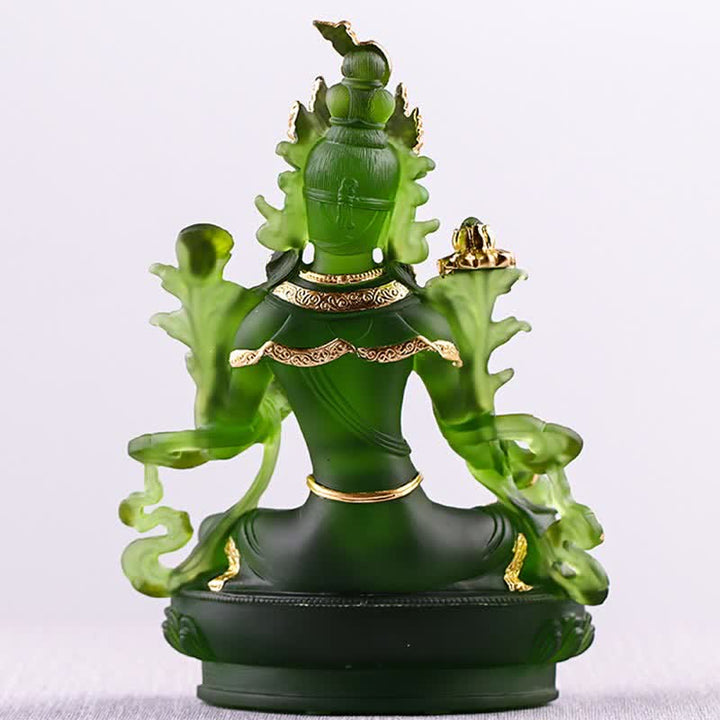 Buddha Stonesグリーンターラ ハンドメイド リュウリ クリスタル アートピース 守護 自宅 オフィス 像 装飾