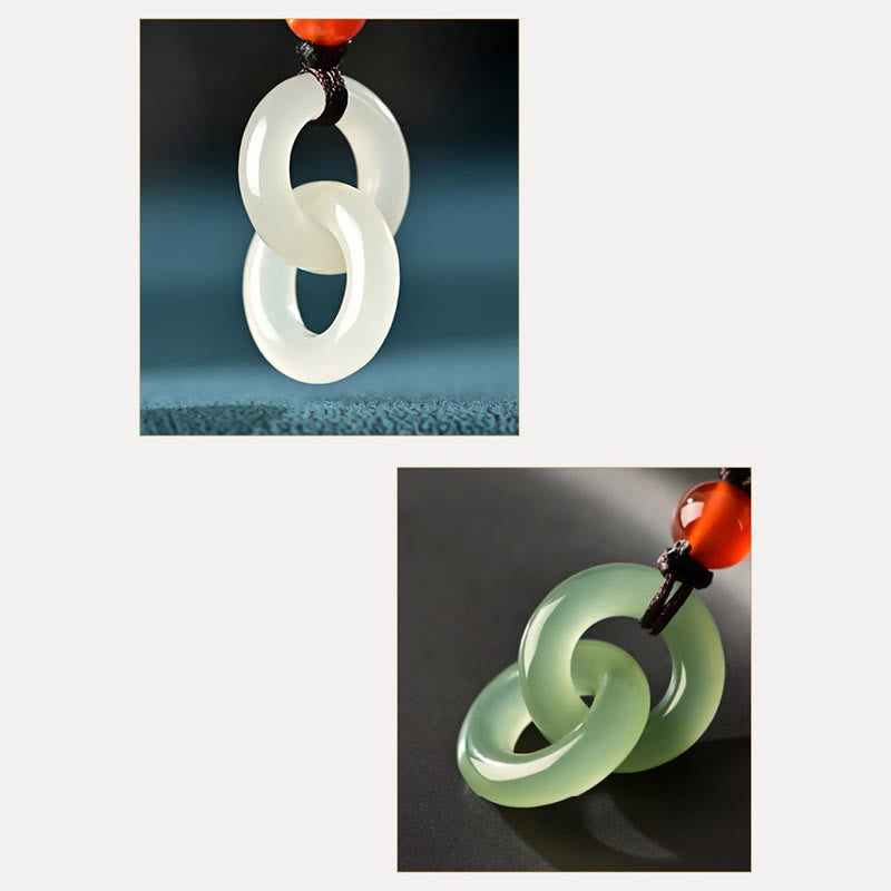 Buddha Stones天然和田シアン翡翠白翡翠ダブルピース平和のお守りチャーム成功ネックレスペンダント - image 12