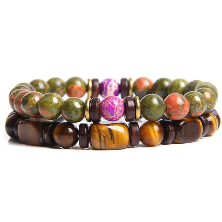 Buddha Stones2個入り ヒーリングクリスタル エンペラーストーン タイガーアイ ビーズブレスレット