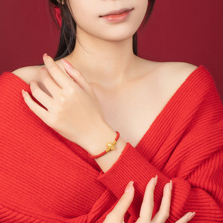 Buddha Stones999 スターリングシルバー 龍年銅貨幸運繁栄龍福 キャラクター 幸運 手作り赤紐編み込みブレスレット