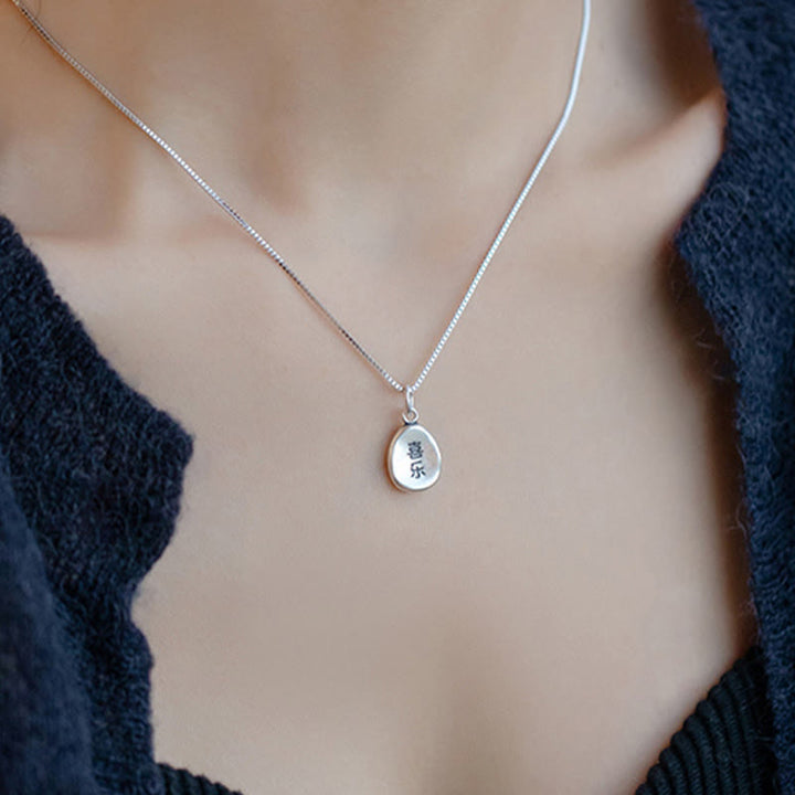 Buddha Stones999スターリングシルバー 平和と喜び 福の字 幸運 925スターリングシルバー チェーンネックレスペンダント