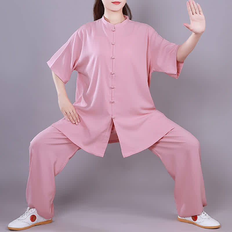 Buddha Stones太極拳 気功 瞑想 祈り スピリチュアル 禅 練習 ユニセックス コットン リネン 服 セット - ピンク - 半袖 - US14、 UK/AU18、 EU46 (3XL)  - image 9