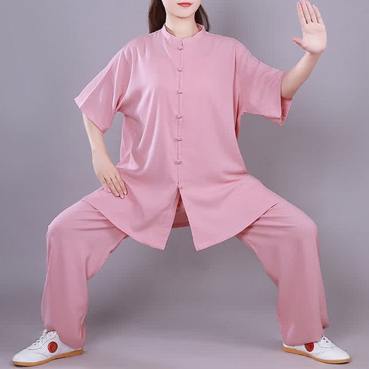 Buddha Stones太極拳 気功 瞑想 祈り スピリチュアル 禅 練習 ユニセックス コットン リネン 服 セット - ピンク - 半袖 - US14、 UK/AU18、 EU46 (3XL)  - image 9