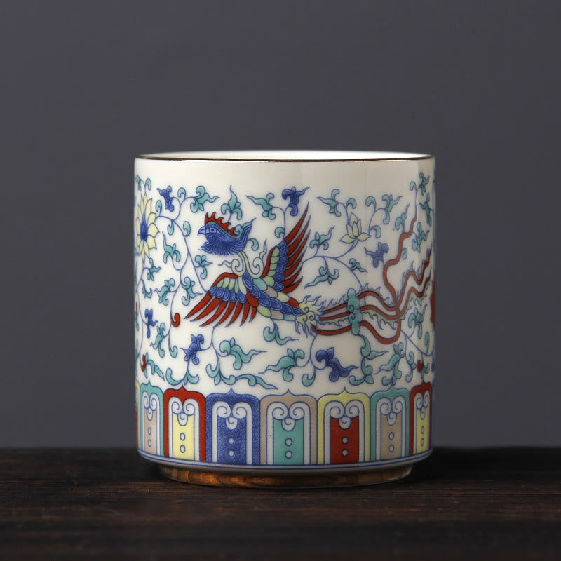 Buddha Stonesヴィンテージ 梅の花 松 竹 鳳凰 麒麟 獅子舞 陶器 ティーカップ ティーカップ