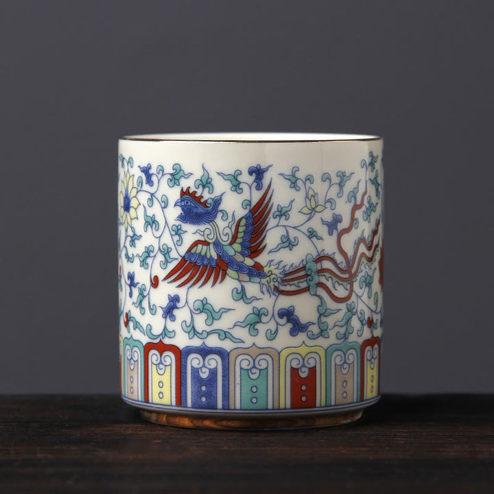 Buddha Stonesヴィンテージ 梅の花 松 竹 鳳凰 麒麟 獅子舞 陶器 ティーカップ ティーカップ