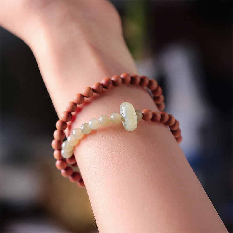 Buddha Stones白檀 和田翡翠 守護 ダブルラップブレスレット