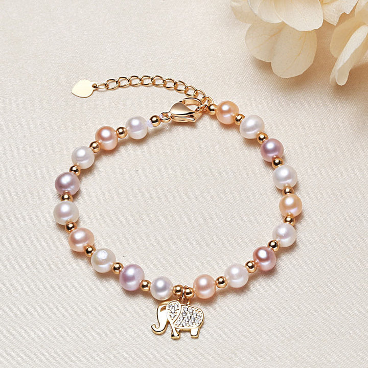 Buddha Stones18Kゴールドメッキ パールエレファントジルコンチャーム シンセリティブレスレット