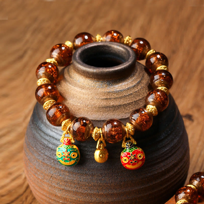 Buddha Stones金呑み獣ファミリーチャーム 琉璃ガラスビーズ幸運繁栄ブレスレット - 茶色 - 金を呑み込む獣一家 - 12mm - image 17