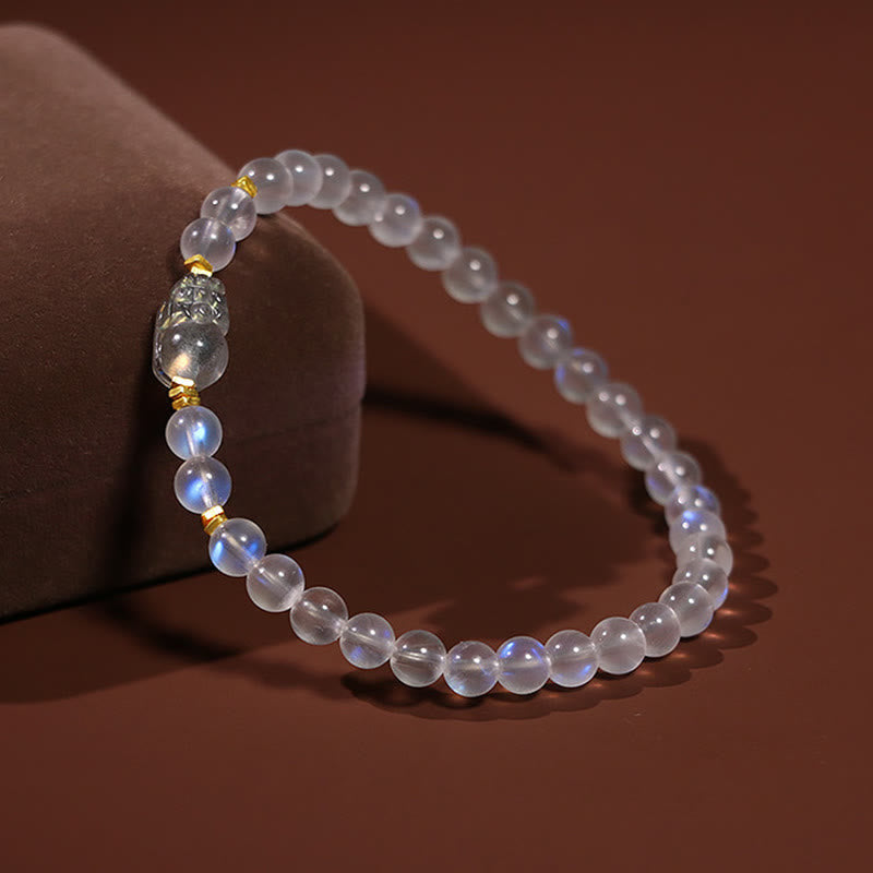 Buddha Stones 925スターリングシルバー ゴールドメッキ 天然ムーンストーン 貔貅ヒーリングブレスレット