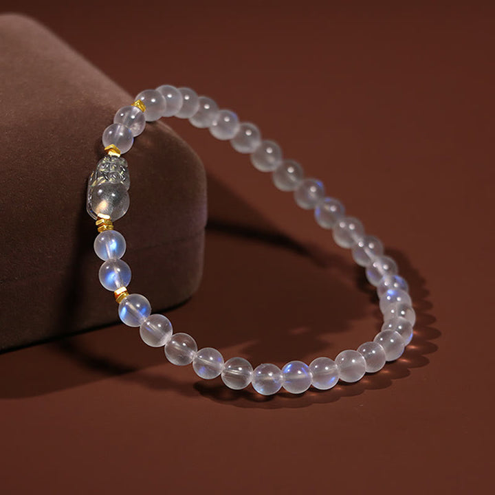 Buddha Stones 925スターリングシルバー ゴールドメッキ 天然ムーンストーン 貔貅ヒーリングブレスレット