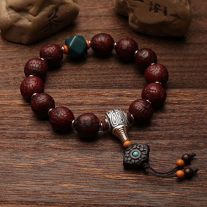 Buddha Stonesチベット菩提樹 シードアゲート ビーズ 幸運 富 タッセルチャーム リストMala