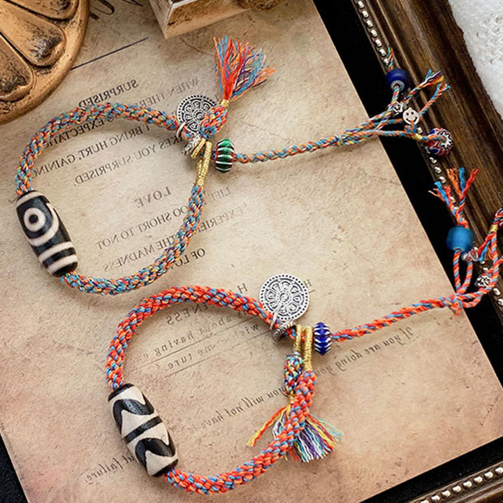 チベット産925スターリングシルバー製 オム・Om Mani Padme Humハンドメイド ジビーズプロテクション編みブレスレット