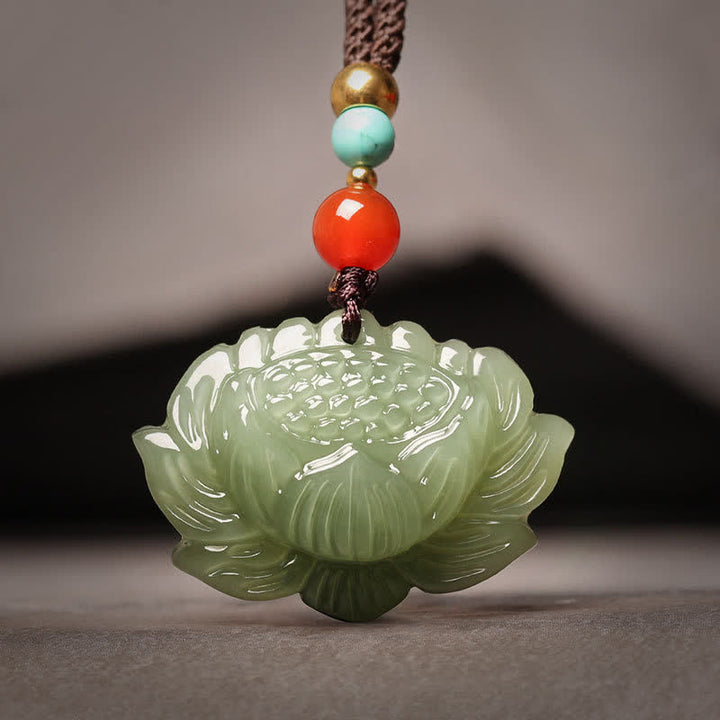 Buddha Stones和田翡翠 蓮の花 成功のネックレスペンダント - 和田青玉（成就♥癒し） - image 1