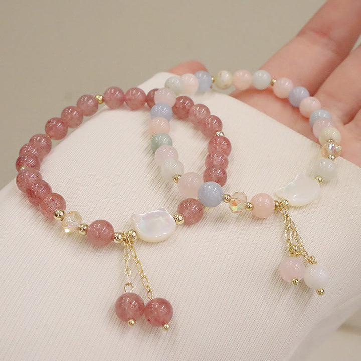 Buddha Stones天然ストロベリークォーツ モルガナイト シャコガイ 猫の愛のブレスレット - image 2