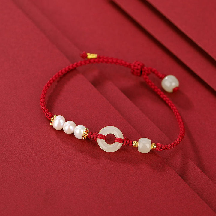 Buddha Stones 925スターリングシルバーメッキゴールド和田翡翠平和バックルパール幸運ブレスレット