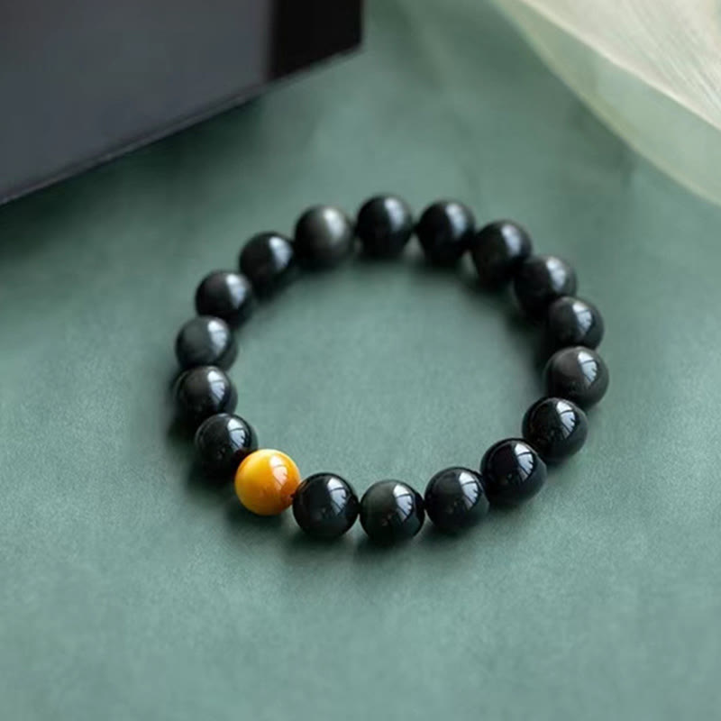 Buddha Stones天然レインボーオブシディアン タイガーアイ ポジティブラブブレスレット