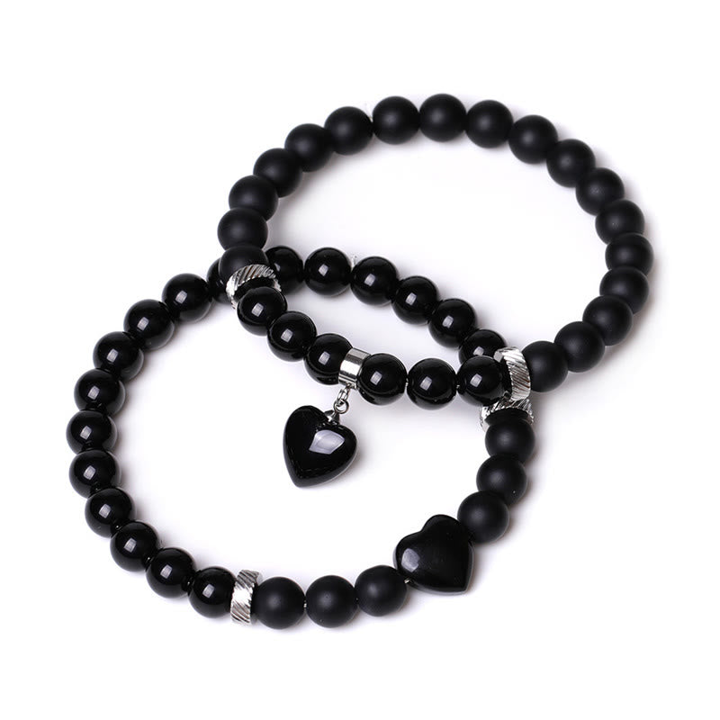 Buddha Stones2個入り ブラックオニキス クリスタルストーン 愛の心を守るサポート カップルブレスレット
