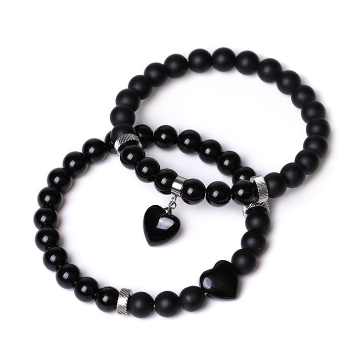 Buddha Stones2個入り ブラックオニキス クリスタルストーン 愛の心を守るサポート カップルブレスレット