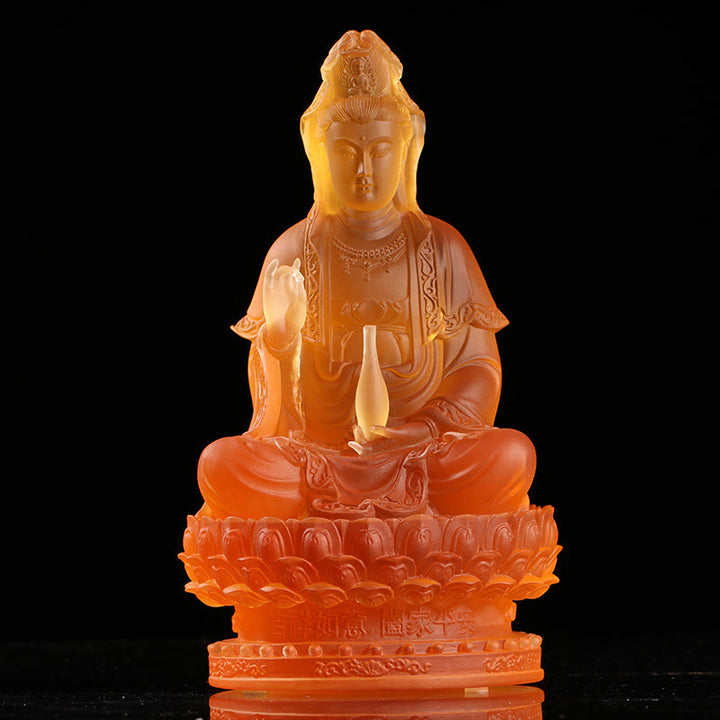 Buddha Stones観音菩薩 手作り置物 琉璃クリスタルアート作品 富の像 家へのお供え物 装飾