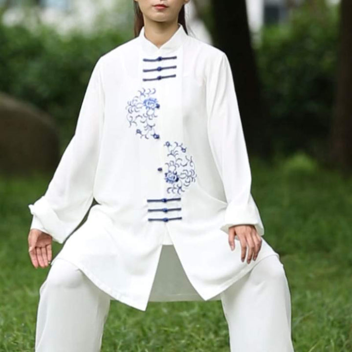 Buddha Stonesの花刺繍瞑想祈りスピリチュアル禅太極拳気功練習ユニセックス服セット
