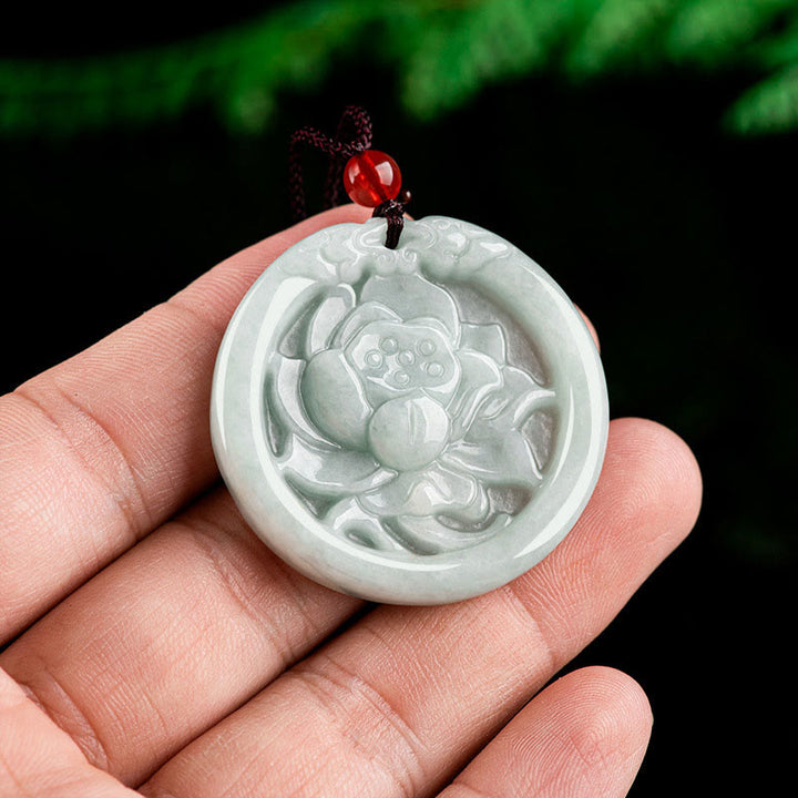 Buddha Stones天然翡翠蓮花彫刻繁栄ネックレスペンダント - image 7