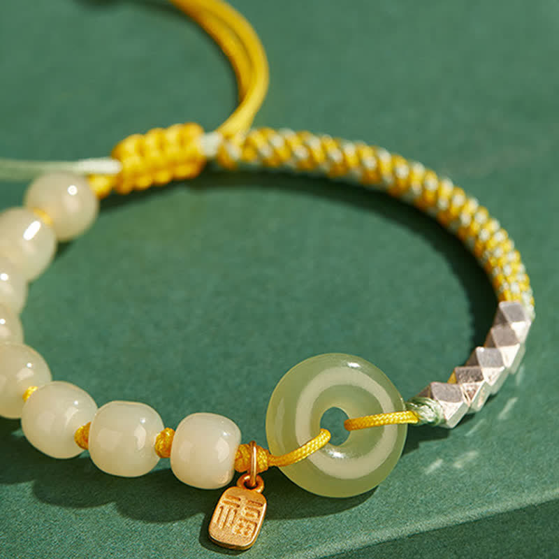 Buddha Stones 925スターリングシルバー 和田翡翠 平和バックル ビーズ 幸運 幸福 チャームブレスレット