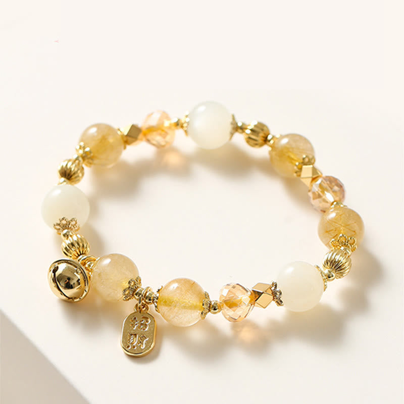 Buddha Stones 14Kゴールドメッキ ゴールデンルチルクォーツ ウェルスベル 幸運のチャームブレスレット