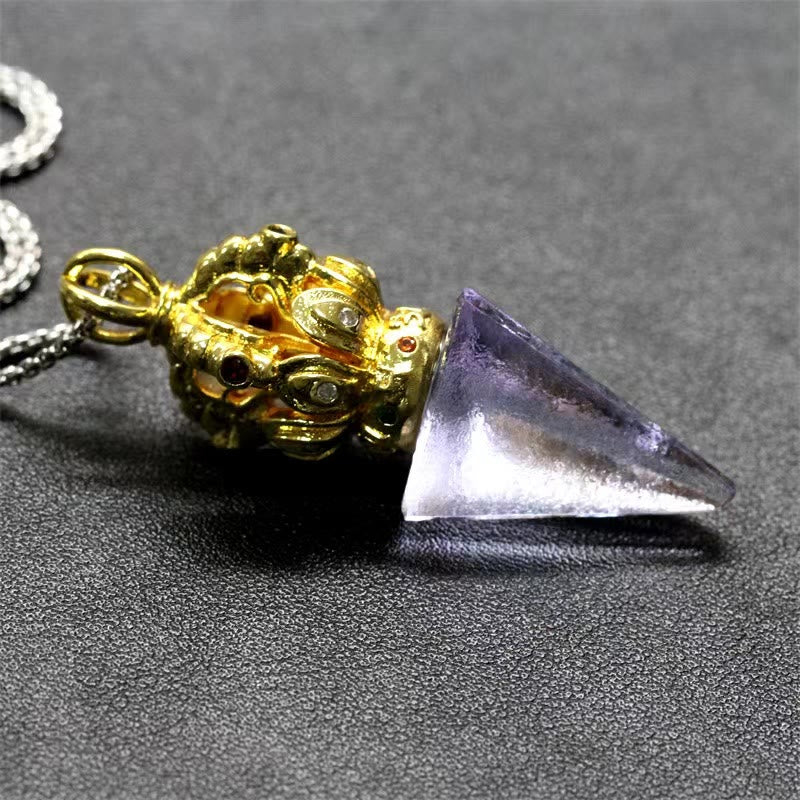 Buddha Stonesチベットドルジェ金剛杵4本爪蓮華水晶の強さのネックレスペンダント