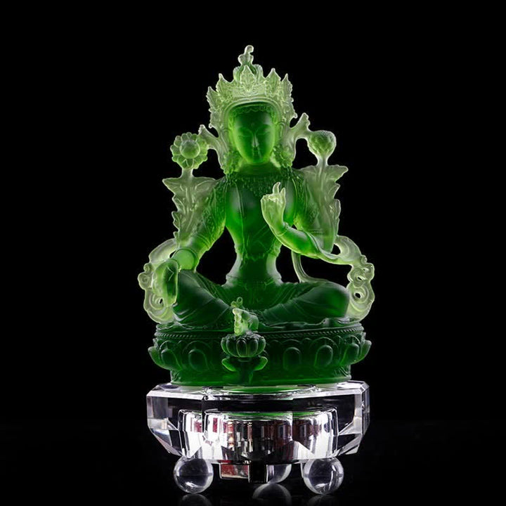 Buddha Stonesグリーンターラ ハンドメイド リュウリ クリスタル アートピース 守護 自宅 オフィス 像 装飾