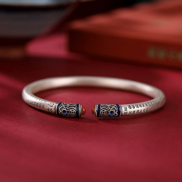 Buddha Stones999スターリングシルバー 般若心経 刻印入り 赤瑪瑙守護ブレスレットバングル