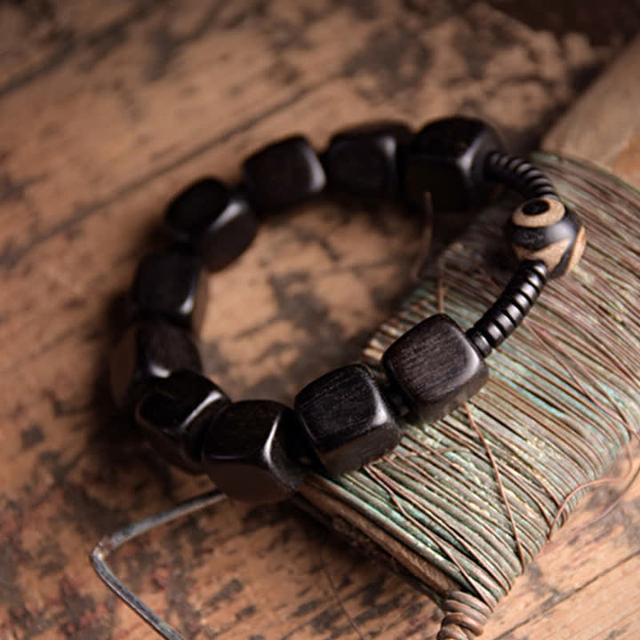 Buddha Stonesチベット黒檀Dziビーズ強度ブレスレット