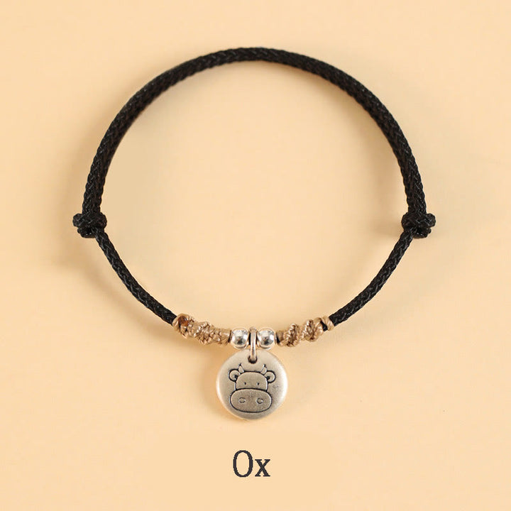 Buddha Stonesハンドメイド999スターリングシルバードラゴン年かわいい中国の十二支幸運編みブレスレット