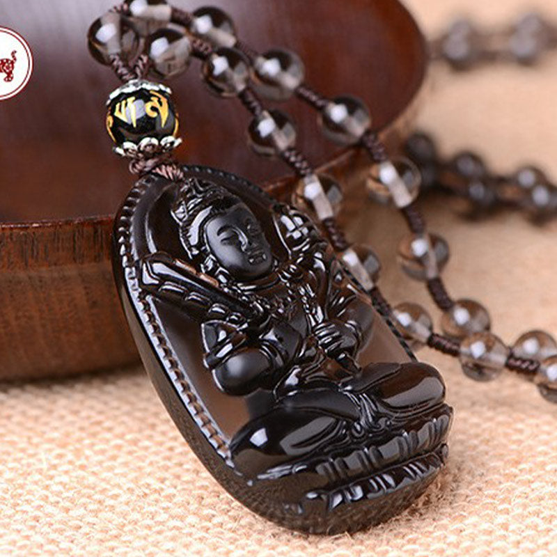 Buddha Stones、十二支、黒曜石のお守りネックレス