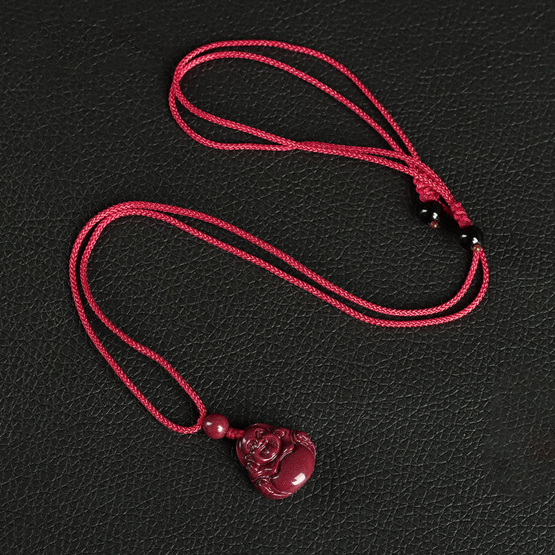 Buddha Stones笑う仏陀 辰砂 祝福ネックレス ペンダント 携帯電話吊り下げ装飾 キーチェーン - ネックレス - 赤 - image 3