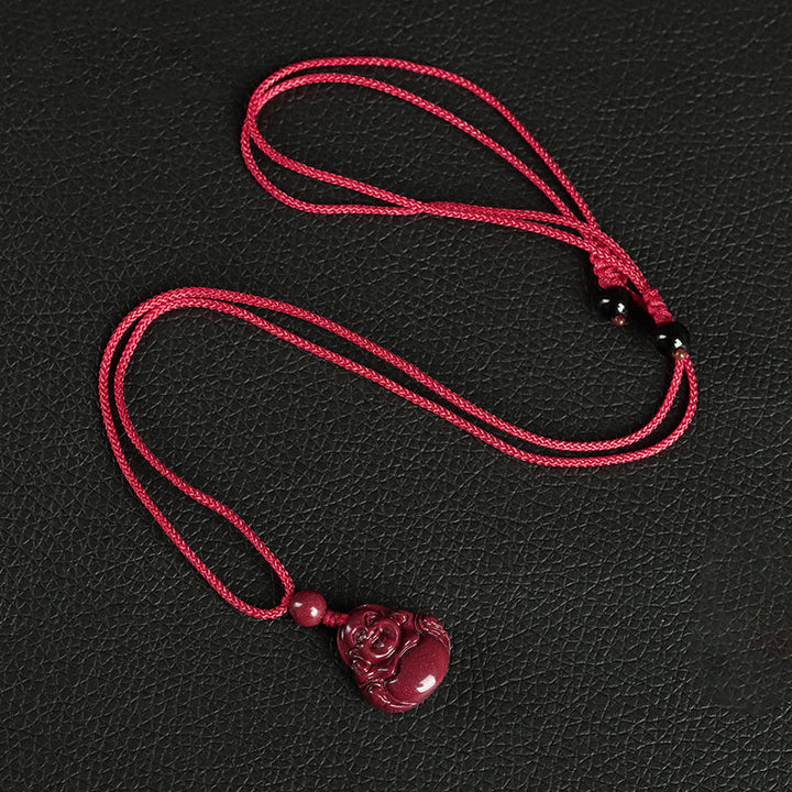 Buddha Stones笑う仏陀 辰砂 祝福ネックレス ペンダント 携帯電話吊り下げ装飾 キーチェーン - ネックレス - 赤 - image 3
