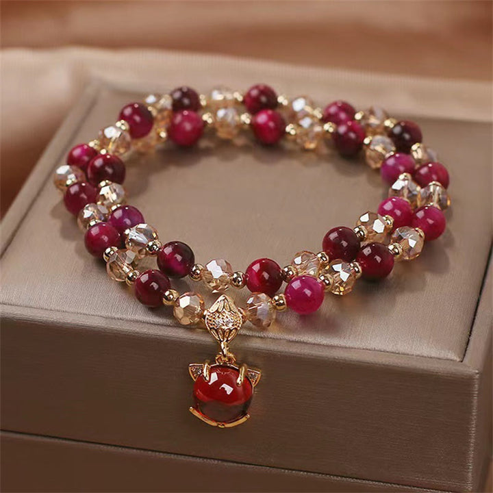 Buddha Stonesレッドタイガーアイ フォックスプロテクション ダブルラップブレスレット