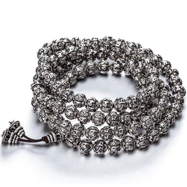 Buddha StonesチベットOm Mani Padme Hum彫刻 合金ビーズ お守り ブレスレット